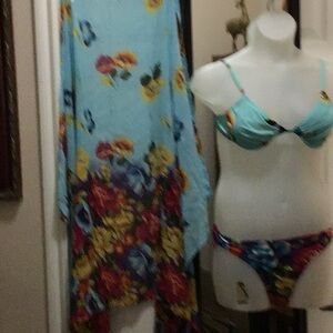flower bikini swimsuit with sarong
